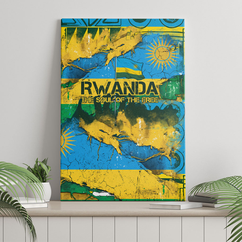 Rwanda Independence Day Canvas Wall Art Distressed Grunge Flag Design - Broken Chains And 1962 Graphic