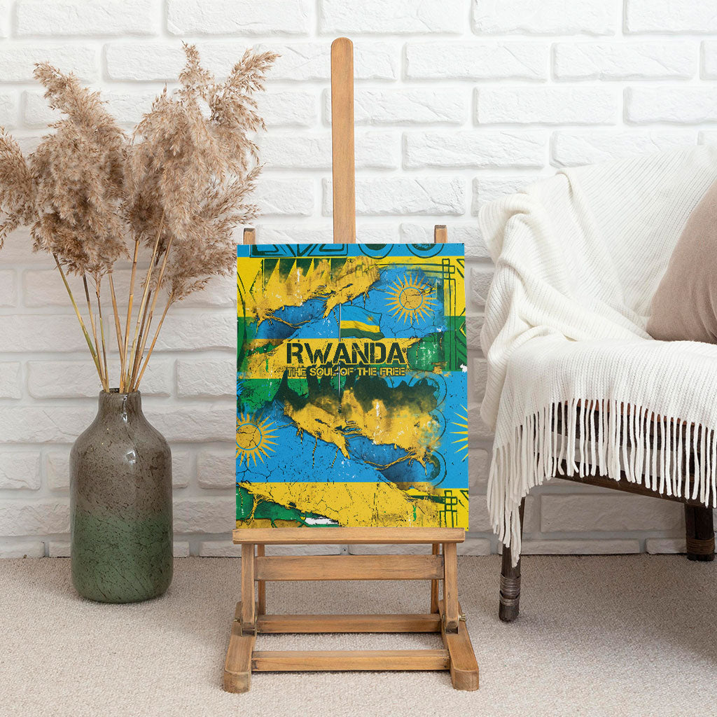 Rwanda Independence Day Canvas Wall Art Distressed Grunge Flag Design - Broken Chains And 1962 Graphic