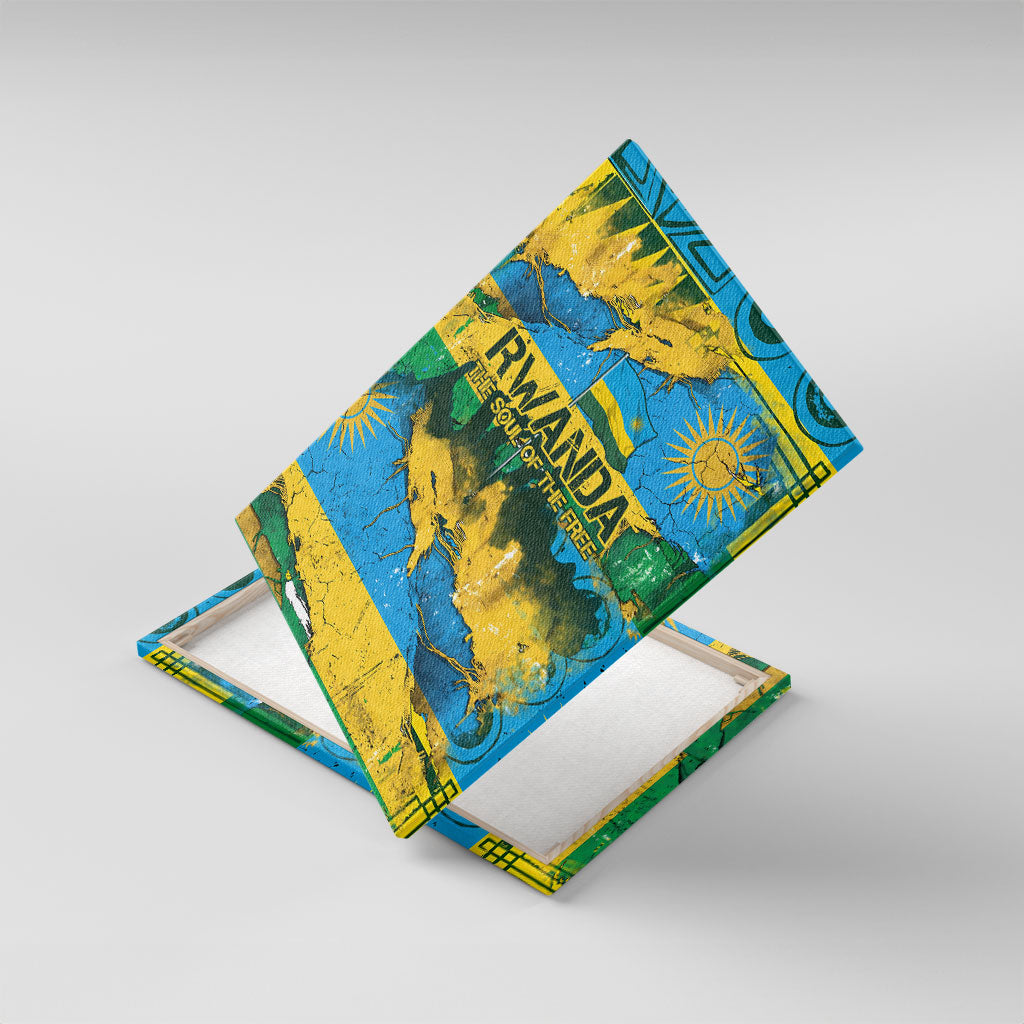 Rwanda Independence Day Canvas Wall Art Distressed Grunge Flag Design - Broken Chains And 1962 Graphic