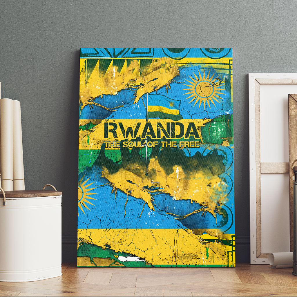 Rwanda Independence Day Canvas Wall Art Distressed Grunge Flag Design - Broken Chains And 1962 Graphic