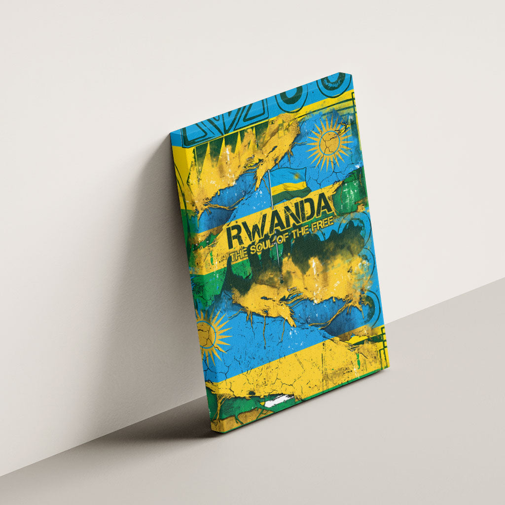 Rwanda Independence Day Canvas Wall Art Distressed Grunge Flag Design - Broken Chains And 1962 Graphic