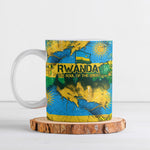 Rwanda Independence Day Ceramic Mug Distressed Grunge Flag Design - Broken Chains And 1962 Graphic