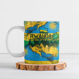 Rwanda Independence Day Ceramic Mug Distressed Grunge Flag Design - Broken Chains And 1962 Graphic