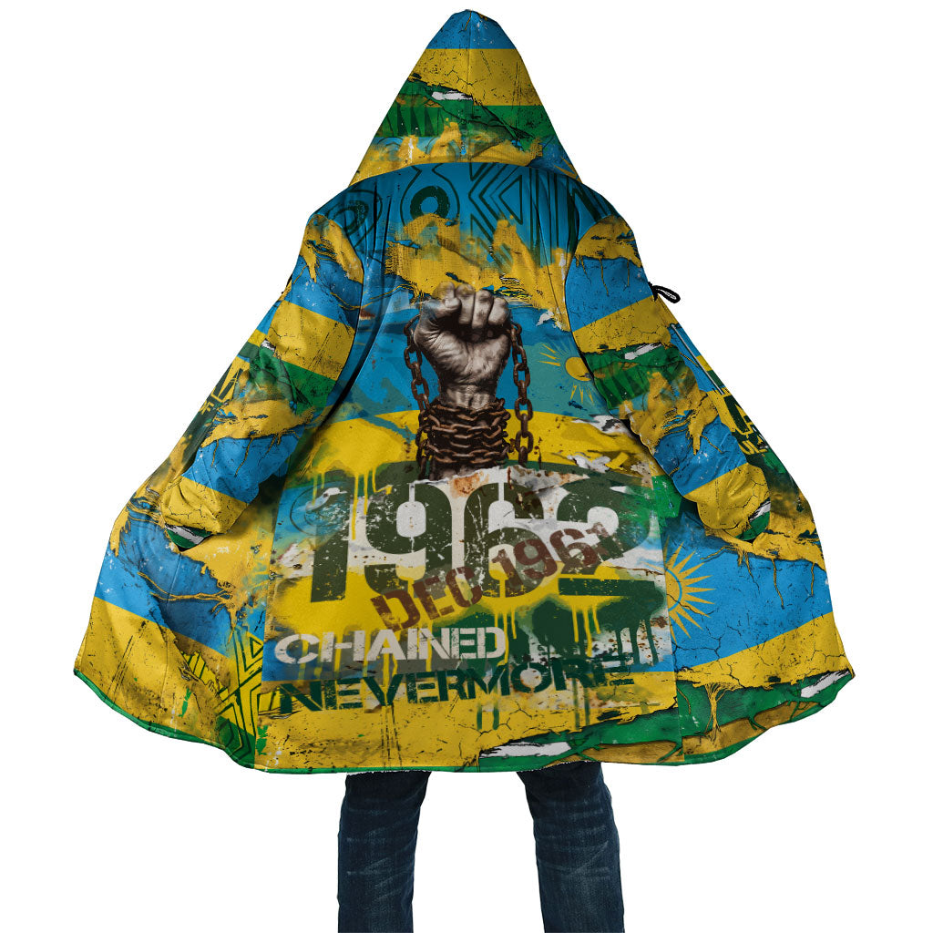 Rwanda Independence Day Cloak Distressed Grunge Flag Design - Broken Chains And 1962 Graphic