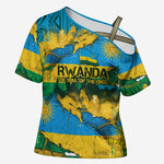 Rwanda Independence Day Cross Shoulder Shirt Distressed Grunge Flag Design - Broken Chains And 1962 Graphic