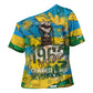 Rwanda Independence Day Cross Shoulder Shirt Distressed Grunge Flag Design - Broken Chains And 1962 Graphic