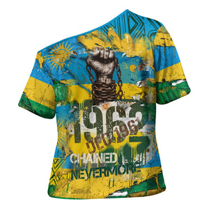 Rwanda Independence Day Cross Shoulder Shirt Distressed Grunge Flag Design - Broken Chains And 1962 Graphic