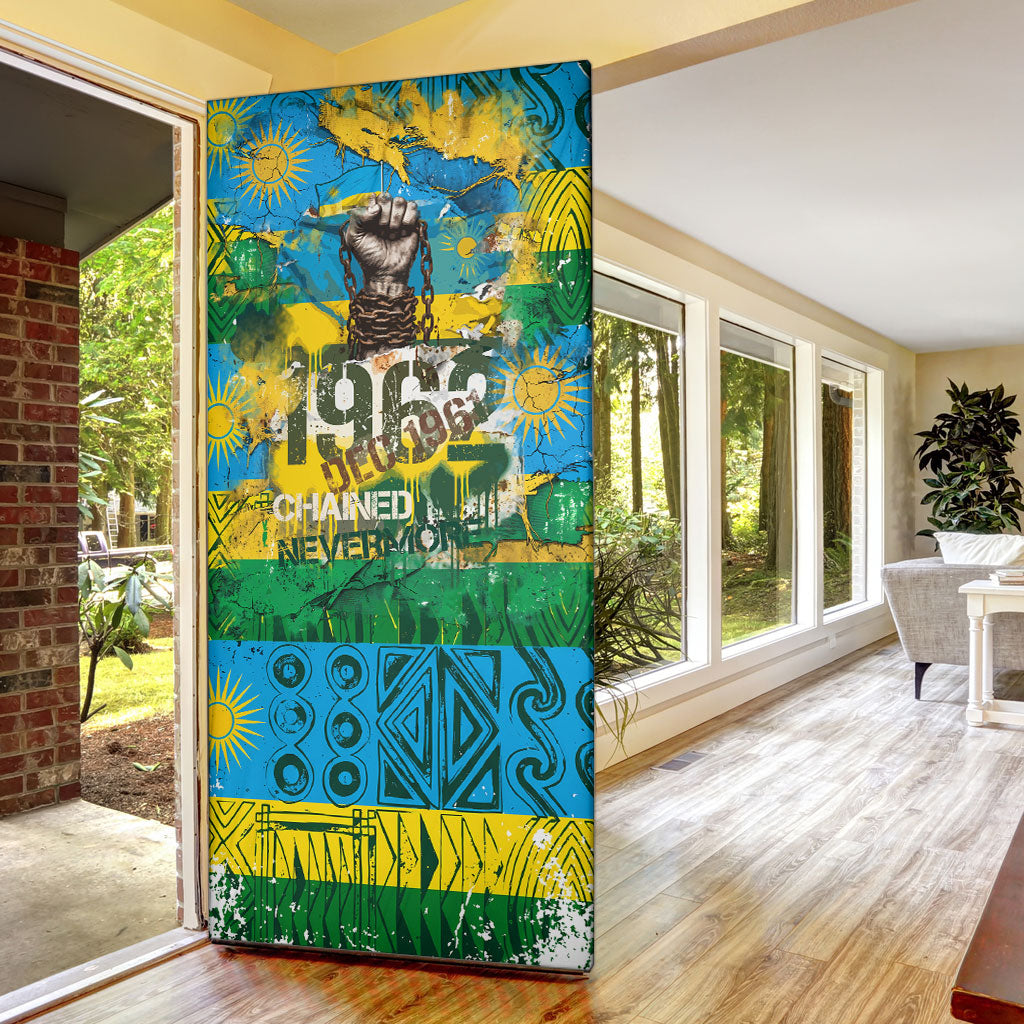 Rwanda Independence Day Door Cover Distressed Grunge Flag Design - Broken Chains And 1962 Graphic
