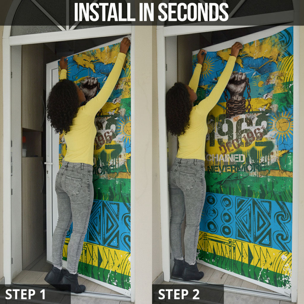 Rwanda Independence Day Door Cover Distressed Grunge Flag Design - Broken Chains And 1962 Graphic
