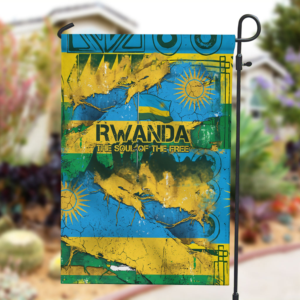 Rwanda Independence Day Garden Flag Distressed Grunge Flag Design - Broken Chains And 1962 Graphic