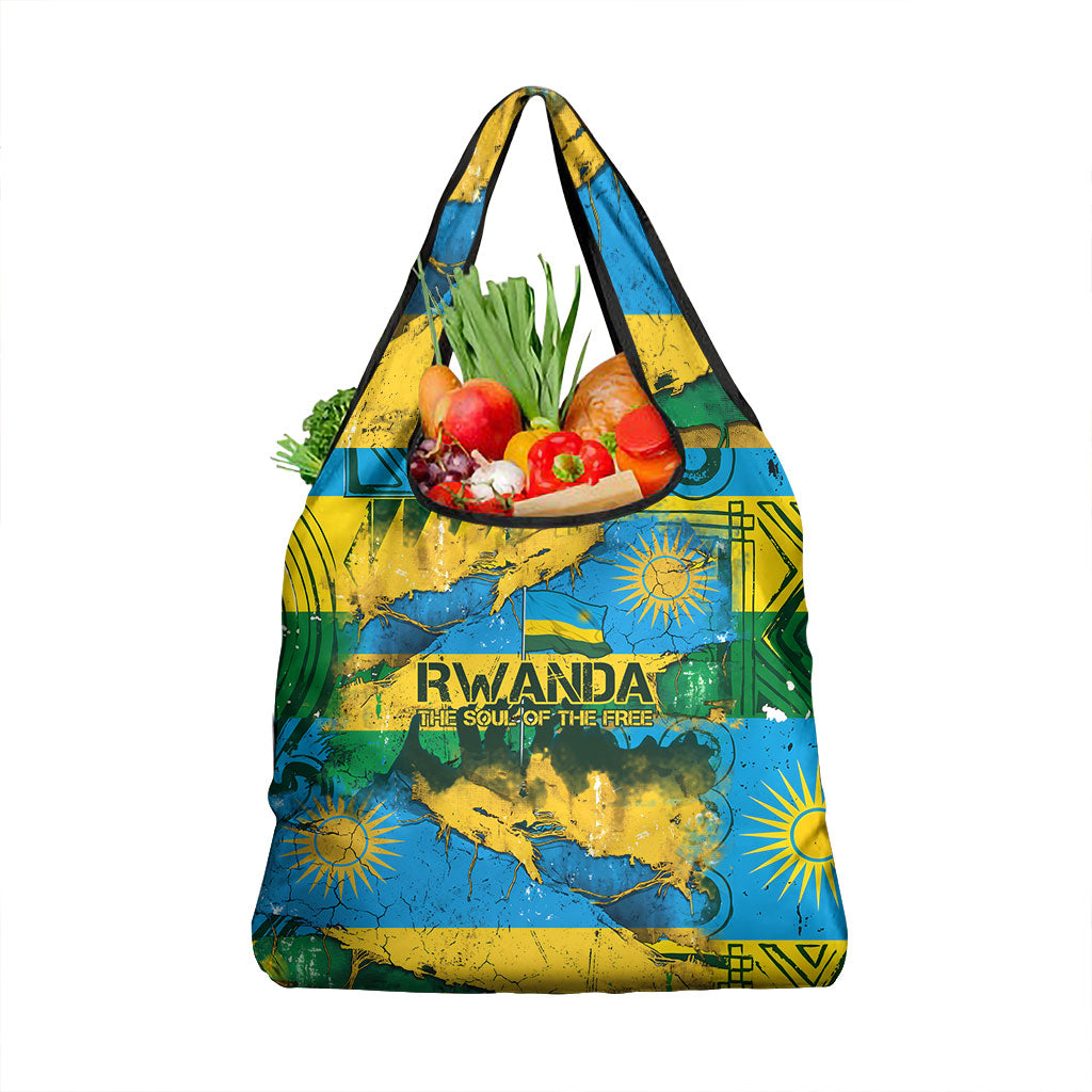 Rwanda Independence Day Grocery Bag Distressed Grunge Flag Design - Broken Chains And 1962 Graphic