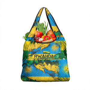 Rwanda Independence Day Grocery Bag Distressed Grunge Flag Design - Broken Chains And 1962 Graphic