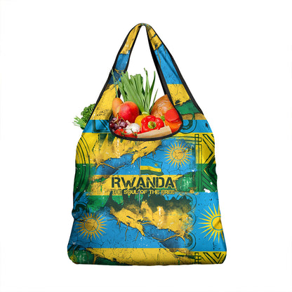 Rwanda Independence Day Grocery Bag Distressed Grunge Flag Design - Broken Chains And 1962 Graphic