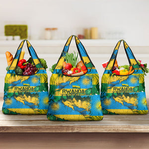 Rwanda Independence Day Grocery Bag Distressed Grunge Flag Design - Broken Chains And 1962 Graphic