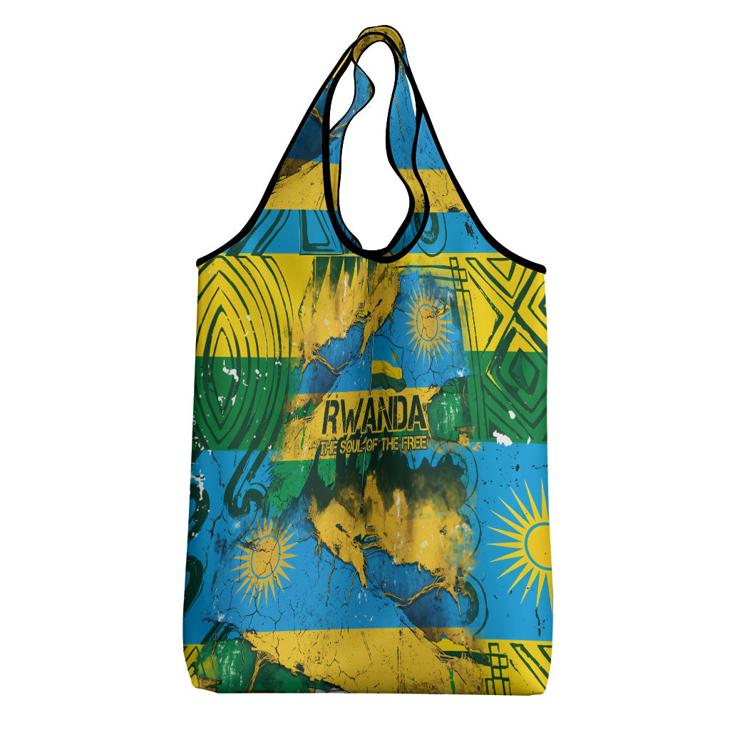 Rwanda Independence Day Grocery Bag Distressed Grunge Flag Design - Broken Chains And 1962 Graphic