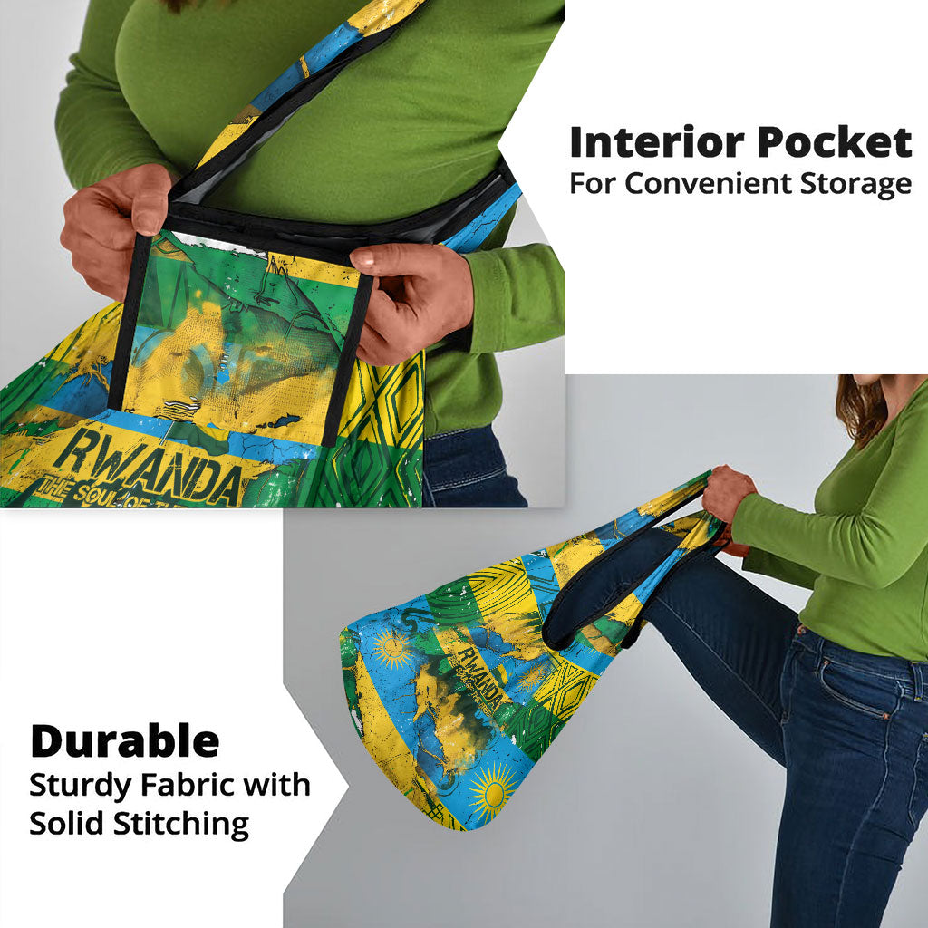 Rwanda Independence Day Grocery Bag Distressed Grunge Flag Design - Broken Chains And 1962 Graphic