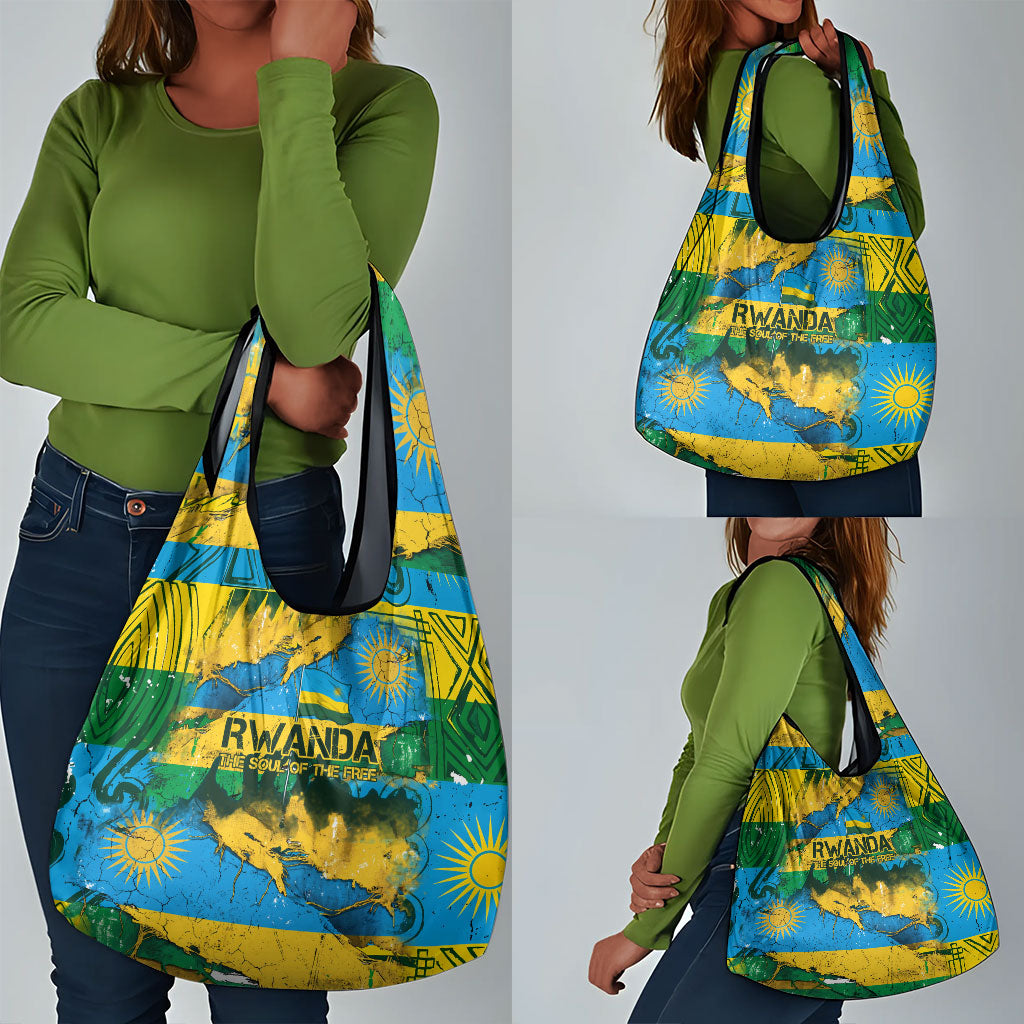 Rwanda Independence Day Grocery Bag Distressed Grunge Flag Design - Broken Chains And 1962 Graphic