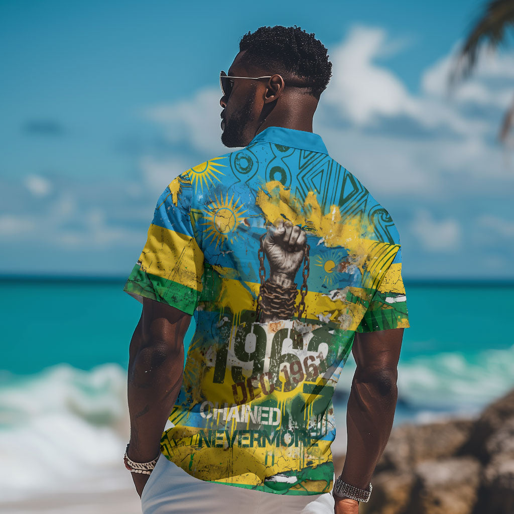 Rwanda Independence Day Hawaiian Shirt Distressed Grunge Flag Design - Broken Chains And 1962 Graphic