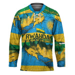 Rwanda Independence Day Hockey Jersey Distressed Grunge Flag Design - Broken Chains And 1962 Graphic