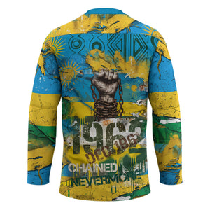 Rwanda Independence Day Hockey Jersey Distressed Grunge Flag Design - Broken Chains And 1962 Graphic