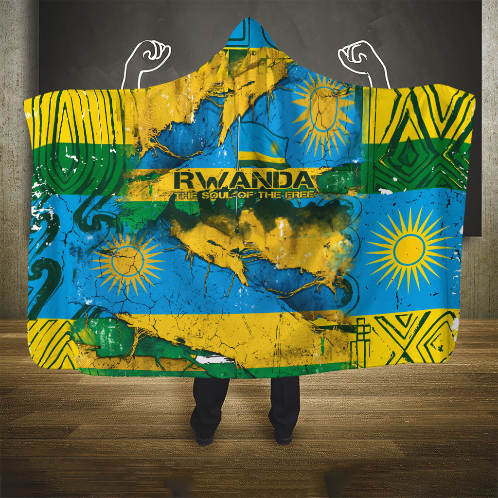 Rwanda Independence Day Hooded Blanket Distressed Grunge Flag Design - Broken Chains And 1962 Graphic