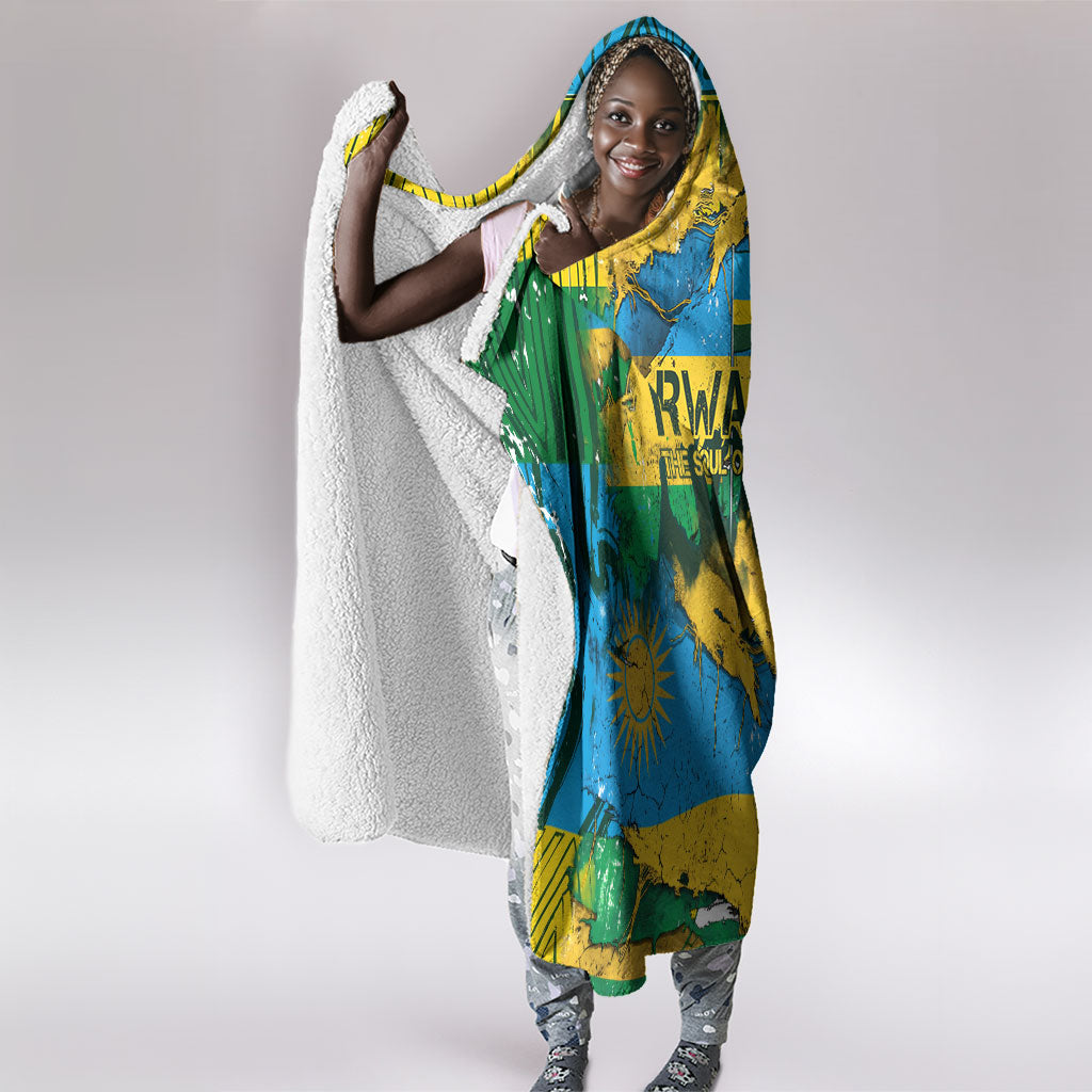 Rwanda Independence Day Hooded Blanket Distressed Grunge Flag Design - Broken Chains And 1962 Graphic