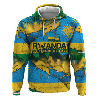 Rwanda Independence Day Hoodie Distressed Grunge Flag Design - Broken Chains And 1962 Graphic