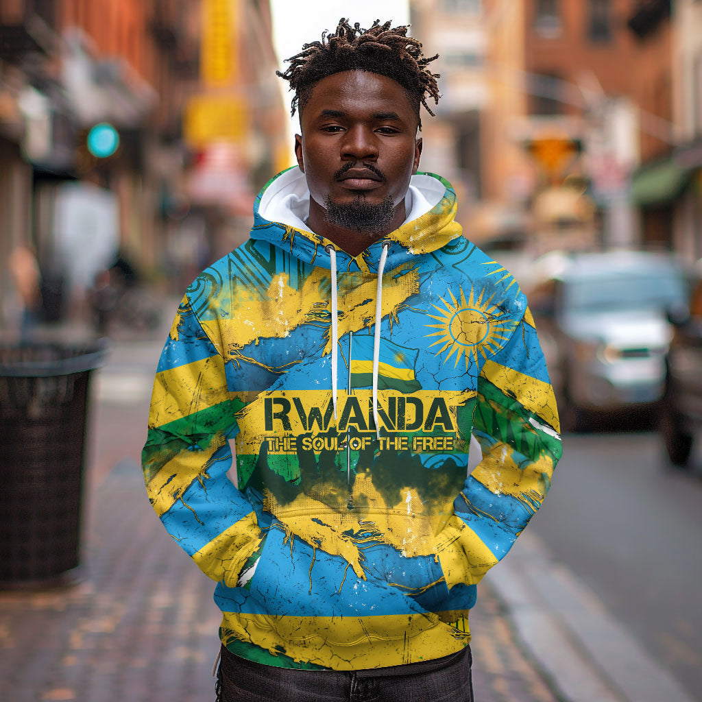 Rwanda Independence Day Hoodie Distressed Grunge Flag Design - Broken Chains And 1962 Graphic