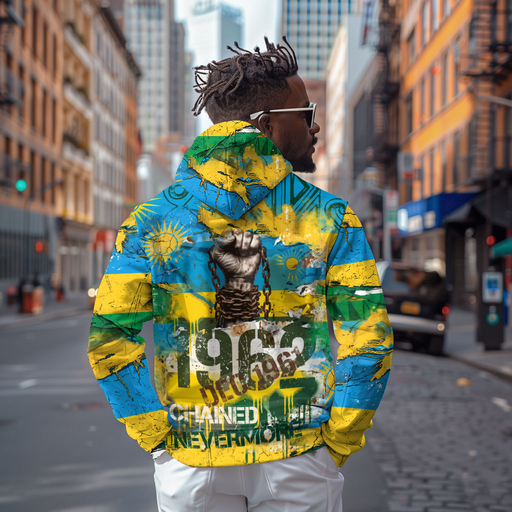 Rwanda Independence Day Hoodie Distressed Grunge Flag Design - Broken Chains And 1962 Graphic