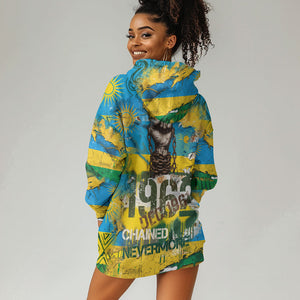 Rwanda Independence Day Hoodie Dress Distressed Grunge Flag Design - Broken Chains And 1962 Graphic