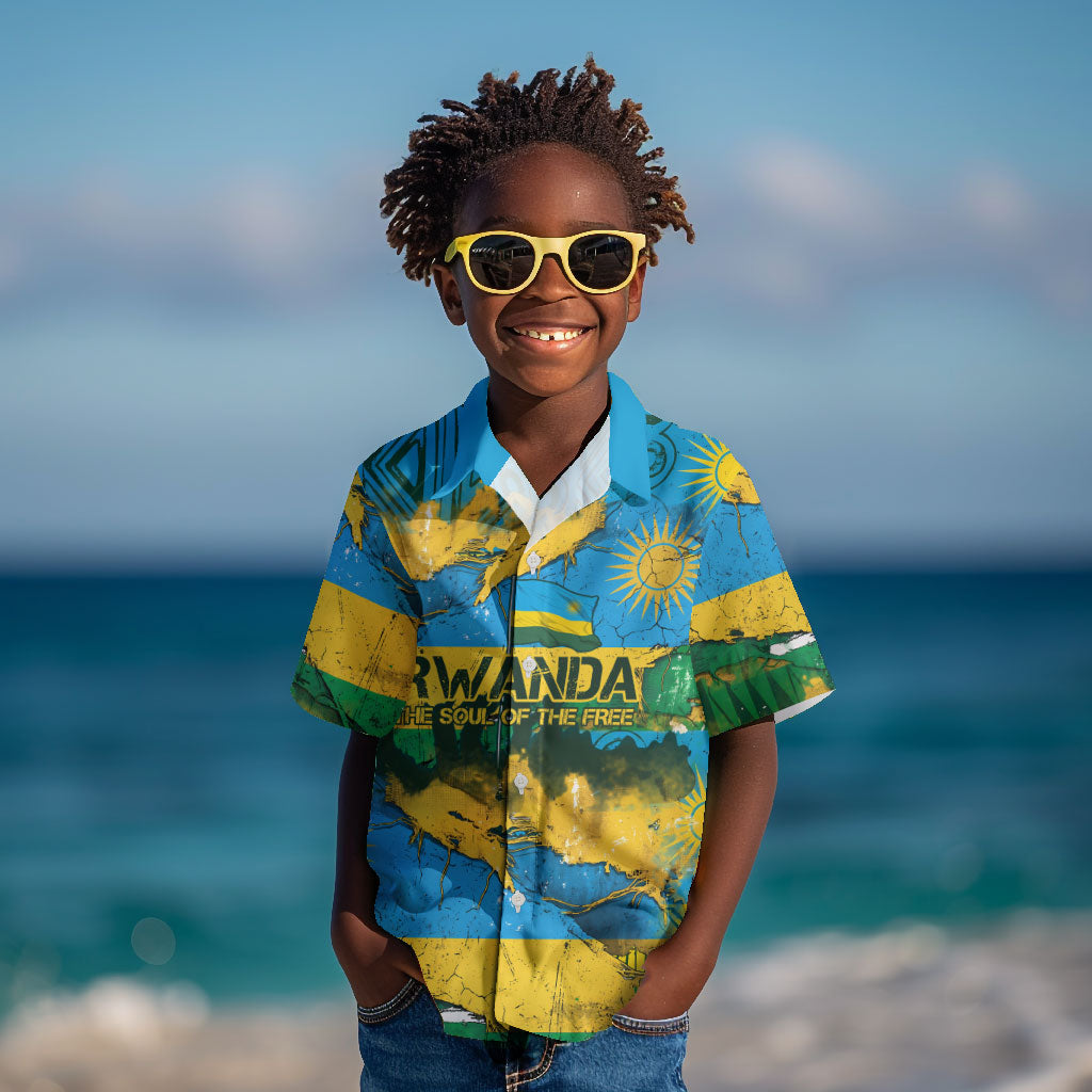 Rwanda Independence Day Kid Hawaiian Shirt Distressed Grunge Flag Design - Broken Chains And 1962 Graphic