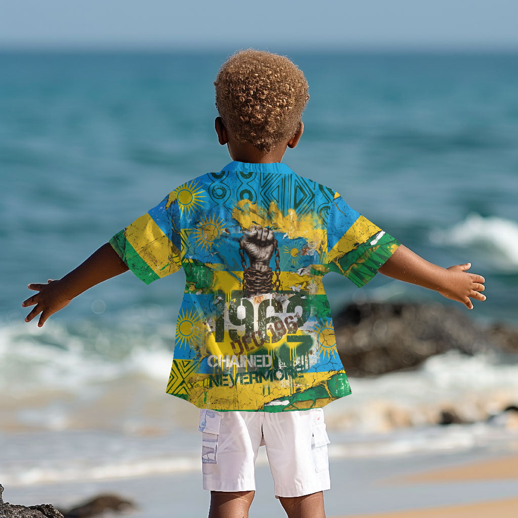 Rwanda Independence Day Kid Hawaiian Shirt Distressed Grunge Flag Design - Broken Chains And 1962 Graphic