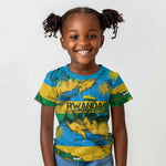 Rwanda Independence Day Kid T shirt Distressed Grunge Flag Design - Broken Chains And 1962 Graphic