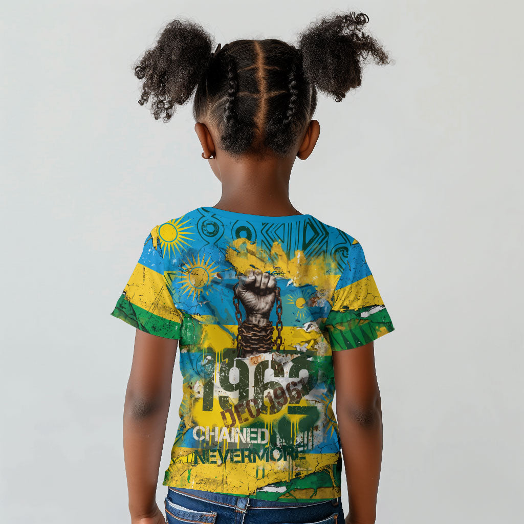 Rwanda Independence Day Kid T shirt Distressed Grunge Flag Design - Broken Chains And 1962 Graphic