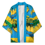Rwanda Independence Day Kimono Distressed Grunge Flag Design - Broken Chains And 1962 Graphic