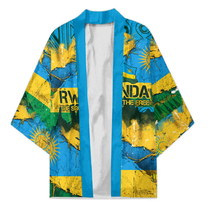 Rwanda Independence Day Kimono Distressed Grunge Flag Design - Broken Chains And 1962 Graphic