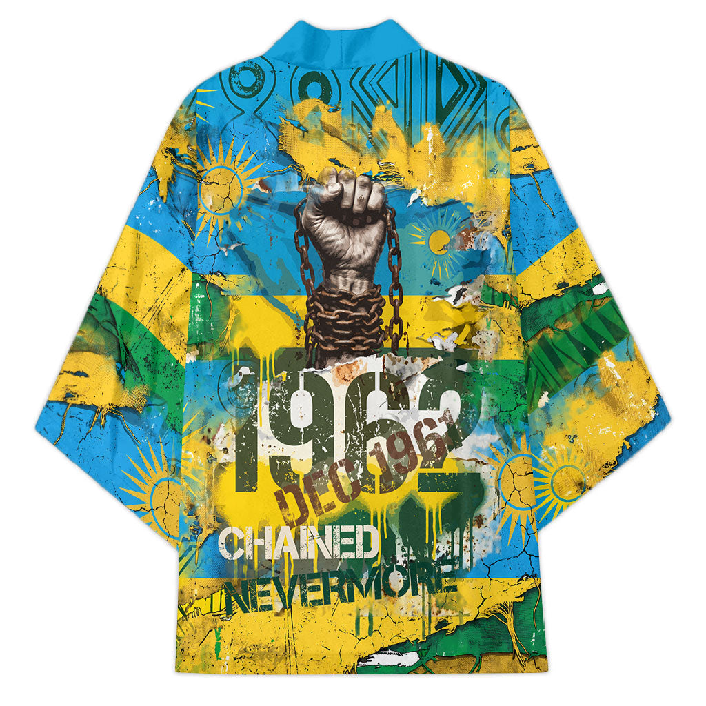 Rwanda Independence Day Kimono Distressed Grunge Flag Design - Broken Chains And 1962 Graphic