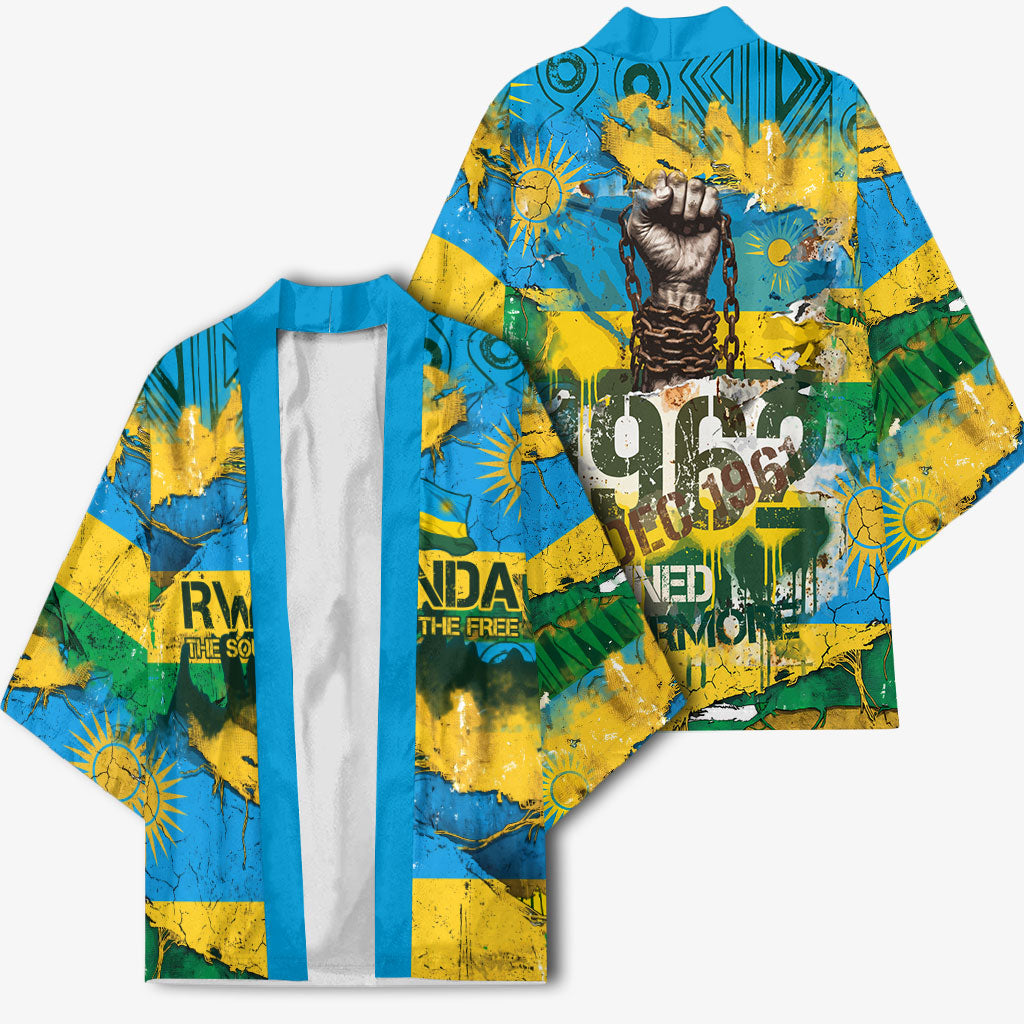 Rwanda Independence Day Kimono Distressed Grunge Flag Design - Broken Chains And 1962 Graphic