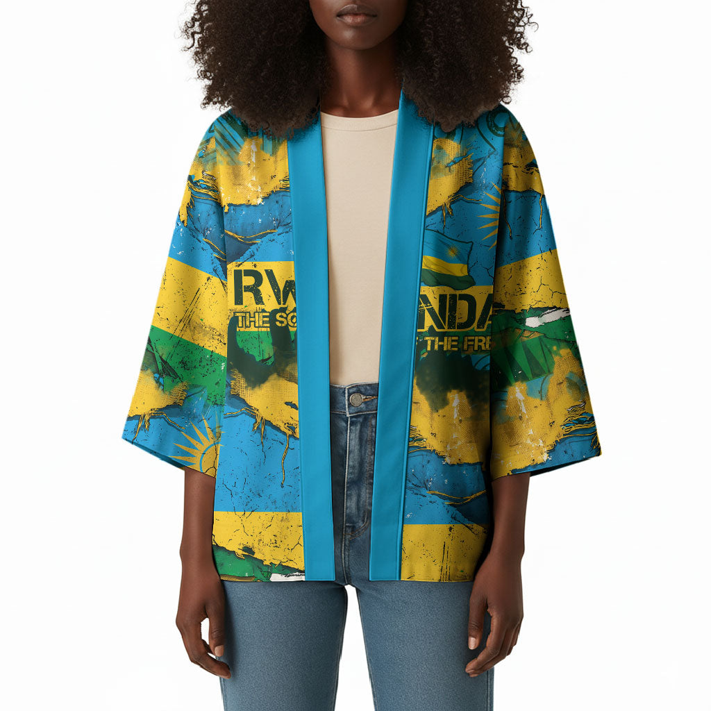 Rwanda Independence Day Kimono Distressed Grunge Flag Design - Broken Chains And 1962 Graphic