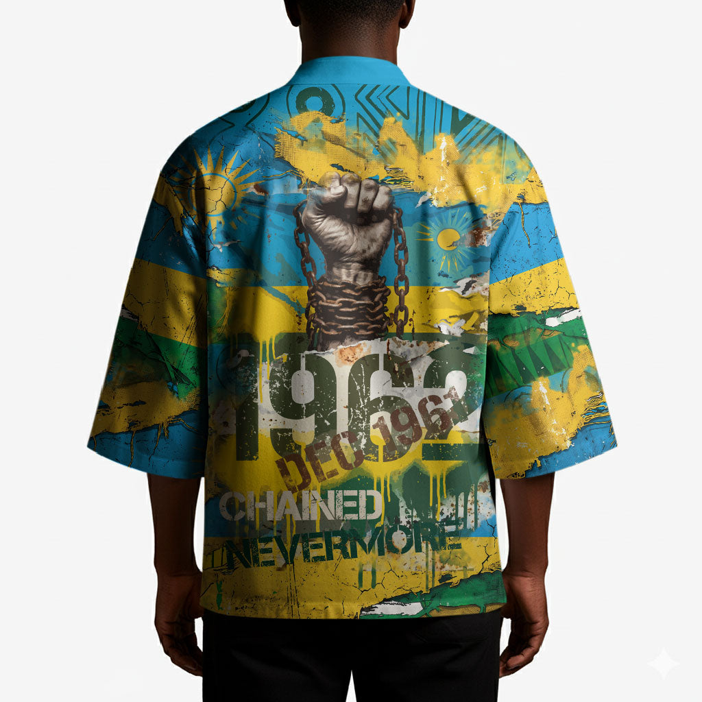 Rwanda Independence Day Kimono Distressed Grunge Flag Design - Broken Chains And 1962 Graphic