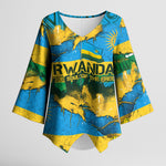 Rwanda Independence Day Kimono Sleeve Blouse Distressed Grunge Flag Design - Broken Chains And 1962 Graphic