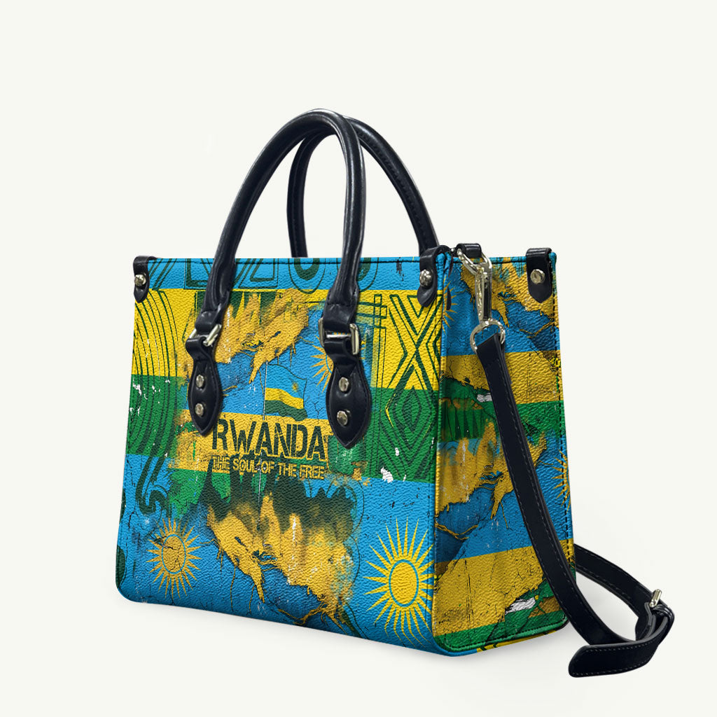 Rwanda Independence Day Leather Bag Distressed Grunge Flag Design - Broken Chains And 1962 Graphic