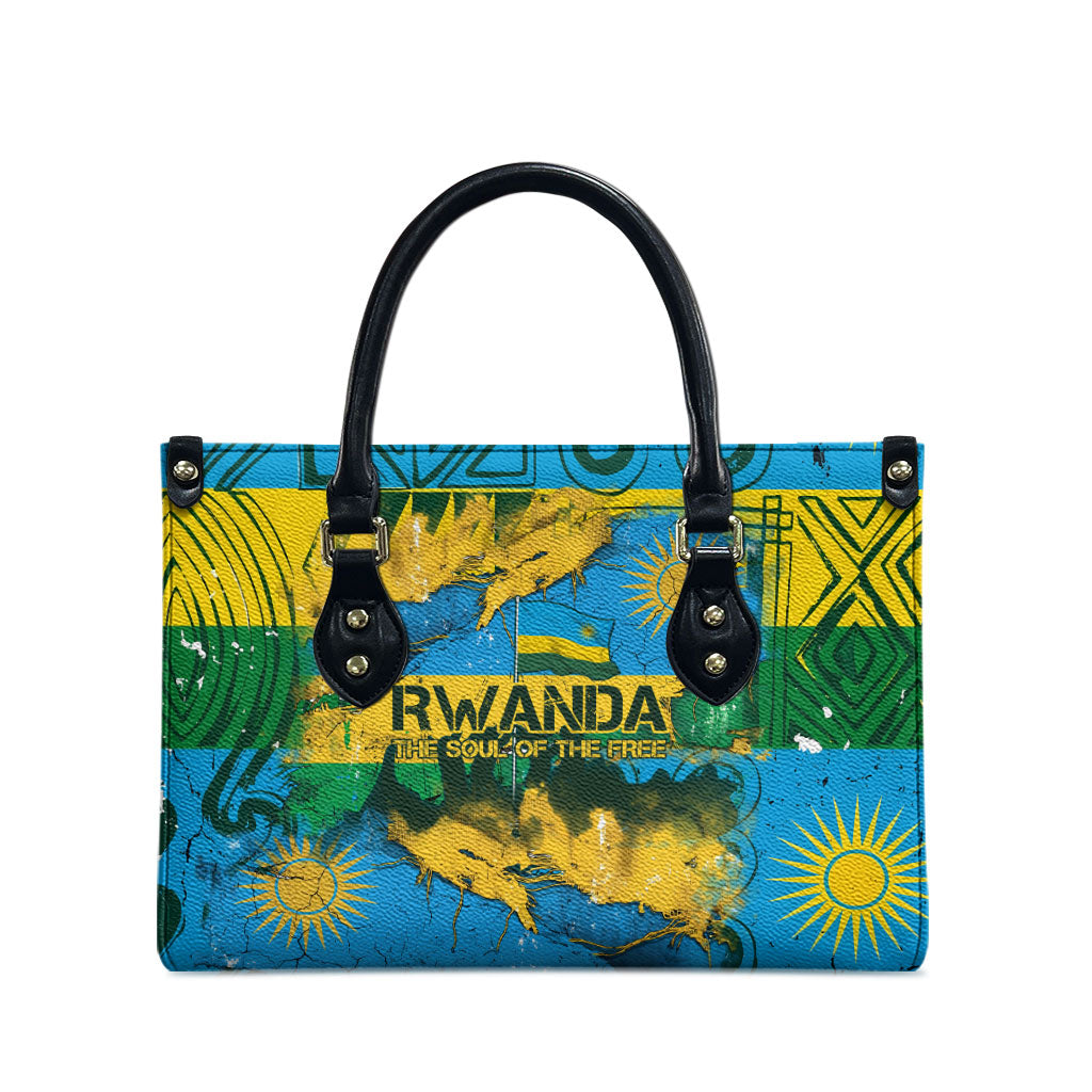 Rwanda Independence Day Leather Bag Distressed Grunge Flag Design - Broken Chains And 1962 Graphic