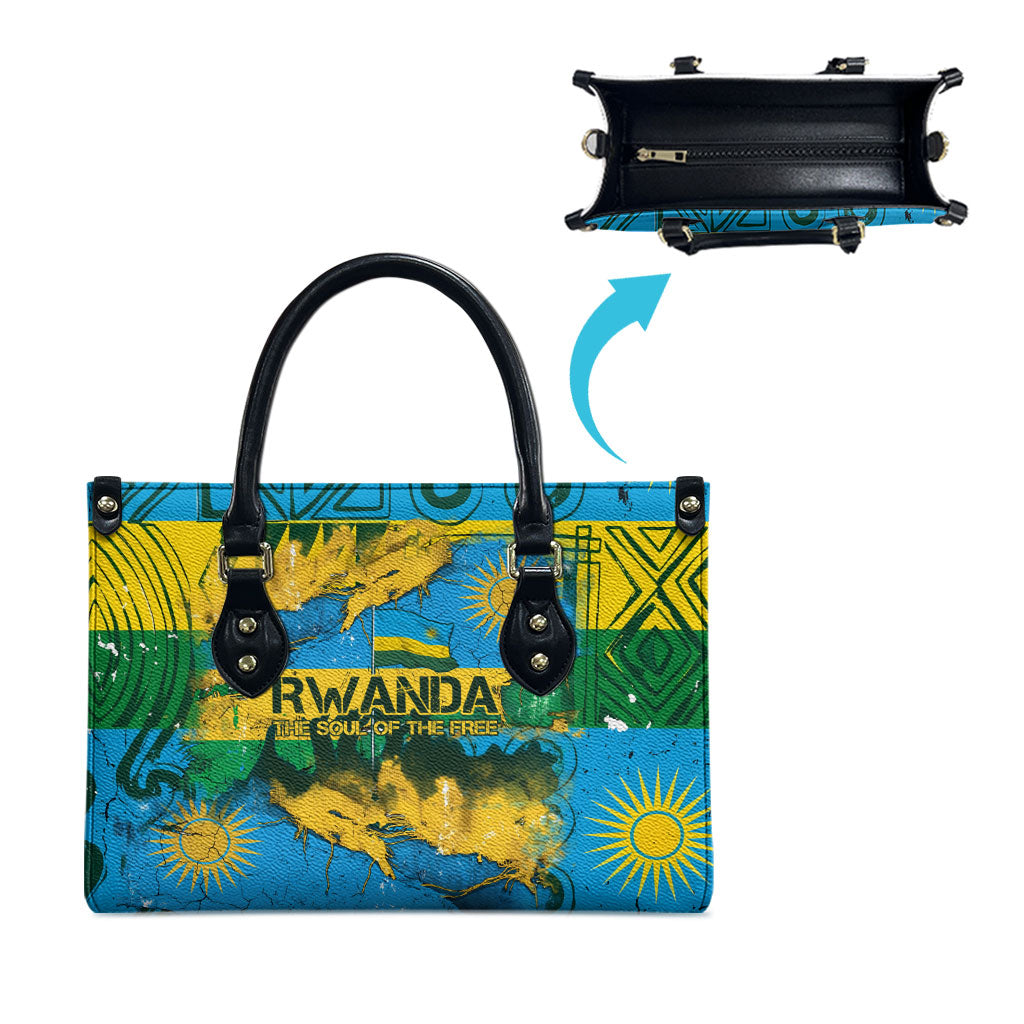 Rwanda Independence Day Leather Bag Distressed Grunge Flag Design - Broken Chains And 1962 Graphic