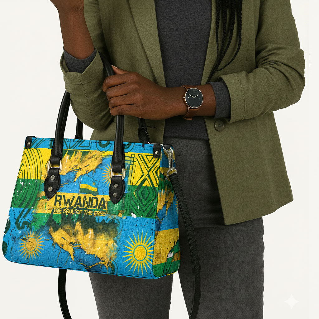 Rwanda Independence Day Leather Bag Distressed Grunge Flag Design - Broken Chains And 1962 Graphic