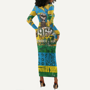 Rwanda Independence Day Long Sleeve Bodycon Dress Distressed Grunge Flag Design - Broken Chains And 1962 Graphic