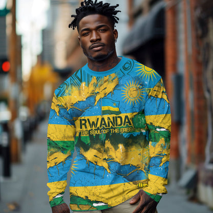 Rwanda Independence Day Long Sleeve Shirt Distressed Grunge Flag Design - Broken Chains And 1962 Graphic