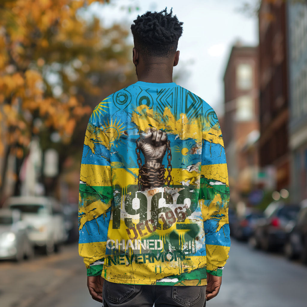 Rwanda Independence Day Long Sleeve Shirt Distressed Grunge Flag Design - Broken Chains And 1962 Graphic