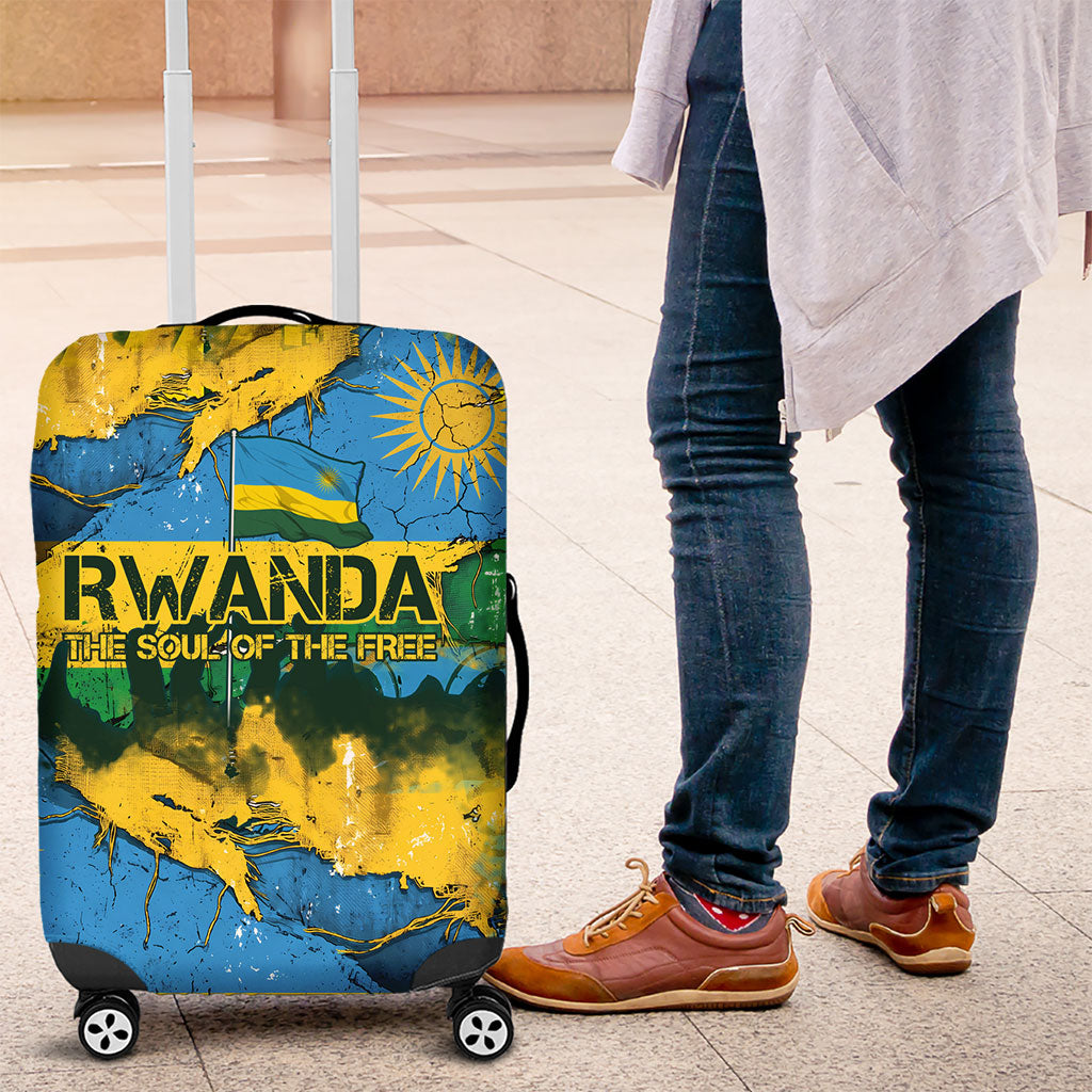 Rwanda Independence Day Luggage Cover Distressed Grunge Flag Design - Broken Chains And 1962 Graphic