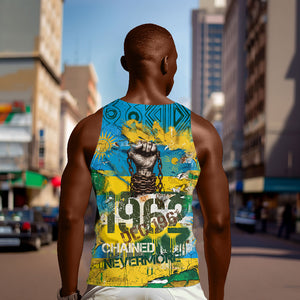 Rwanda Independence Day Men Tank Top Distressed Grunge Flag Design - Broken Chains And 1962 Graphic